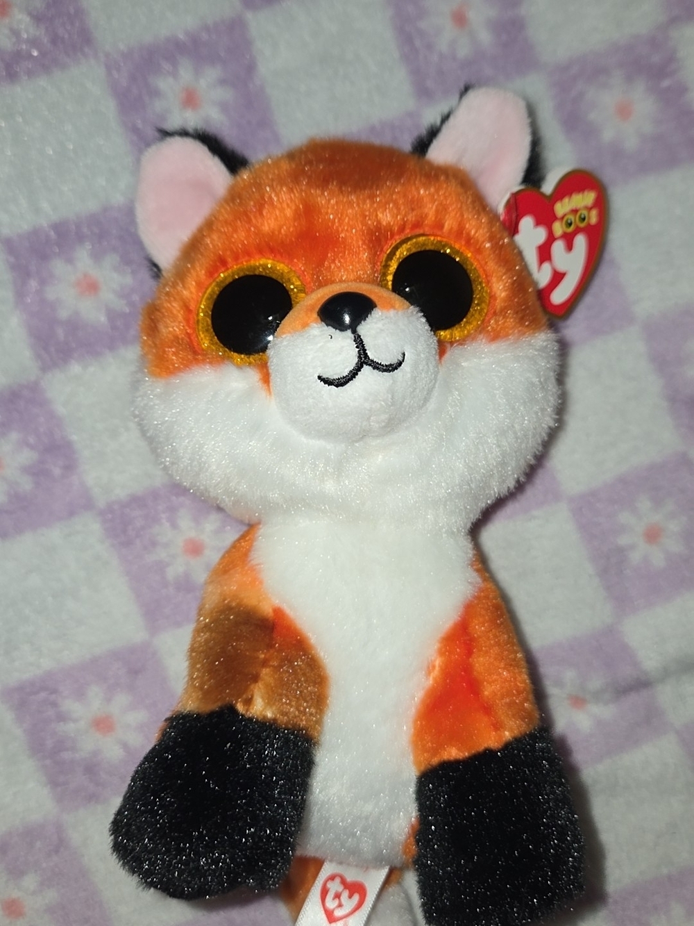 Ty Orange and White Fox Plush with Sparkly Gold-Rim Eyes